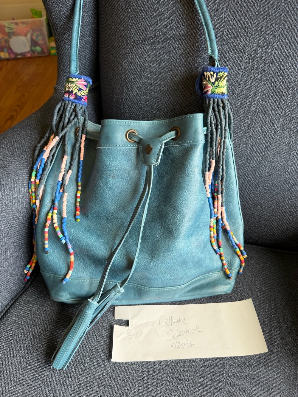 Nena and co cerulean Leather bucket